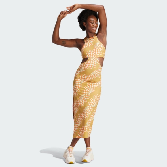 FARM Rio Dresses & Skirts - NWT FARM Rio Victory Gold Abstract Wave Print Midi Dress Adidas Collab